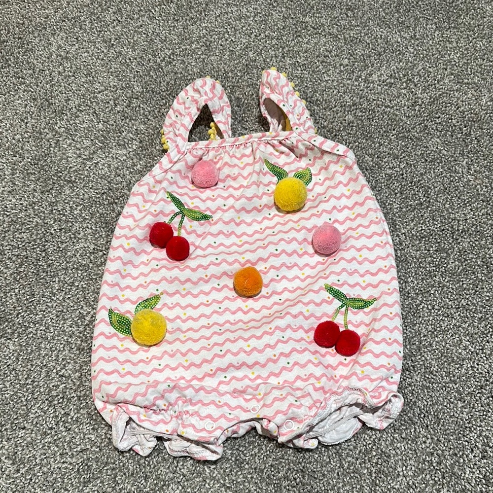 Mud Pie Pink & White Zigzag Fruit Pom One-Piece